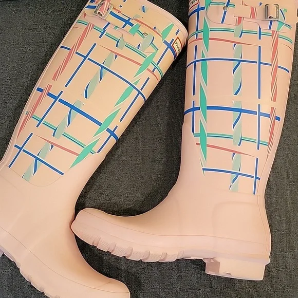 Hunter Pink Rock Tall Tartan Rain Boots Size 9 40/41 - Picture 9 of 9